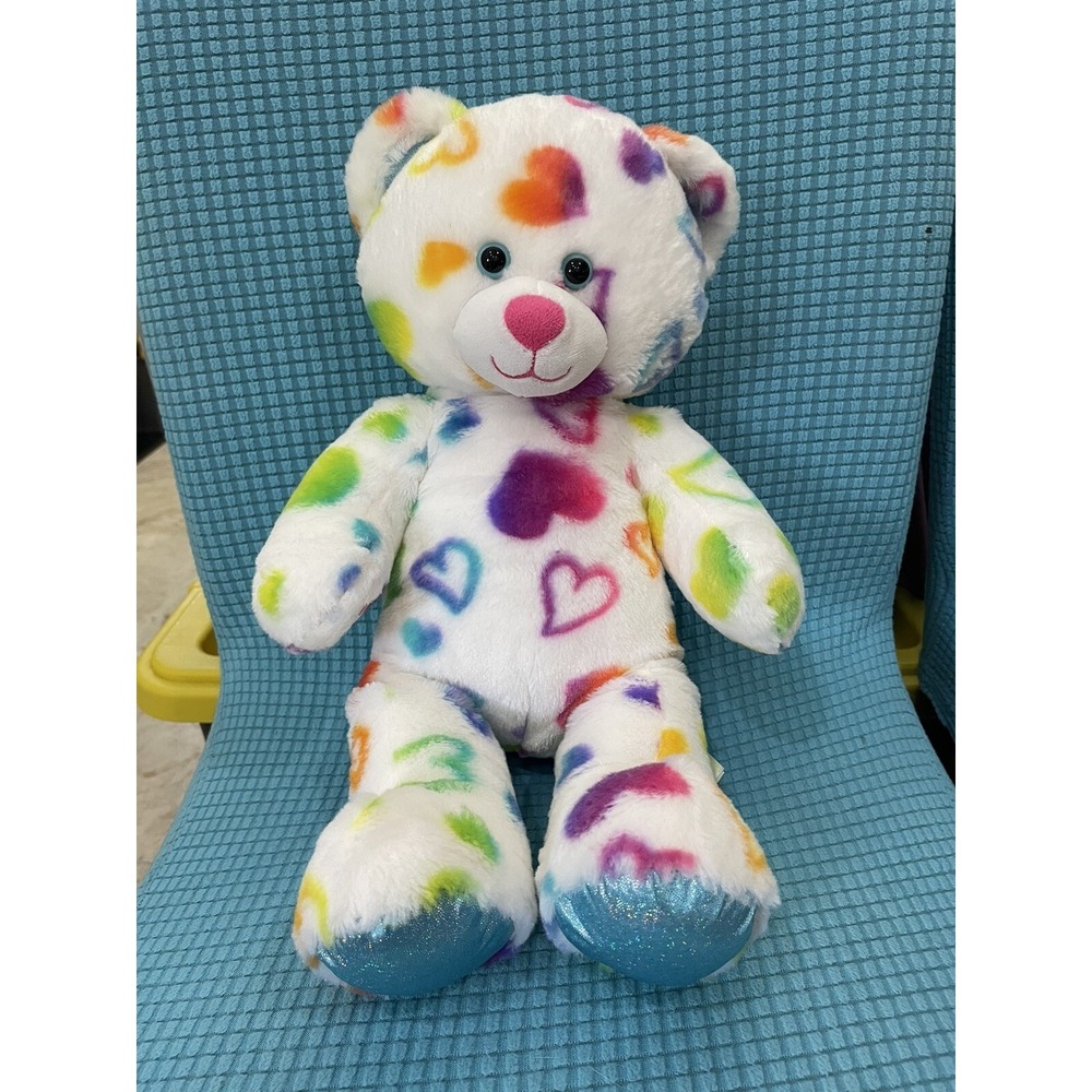 Build-A-Bear Tye Dye Rainbow Hearts Teddy Bear 17" Soft Plush Stuffed Animal